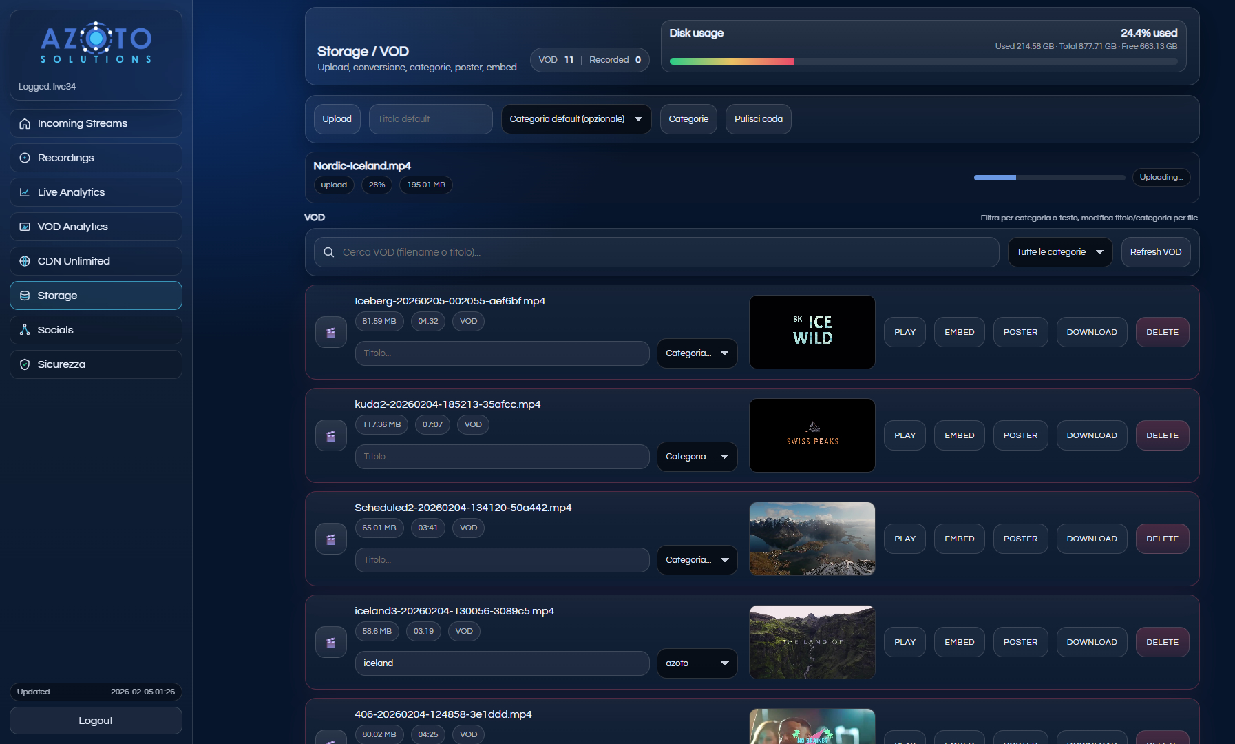 Storage — Gestione contenuti e libreria